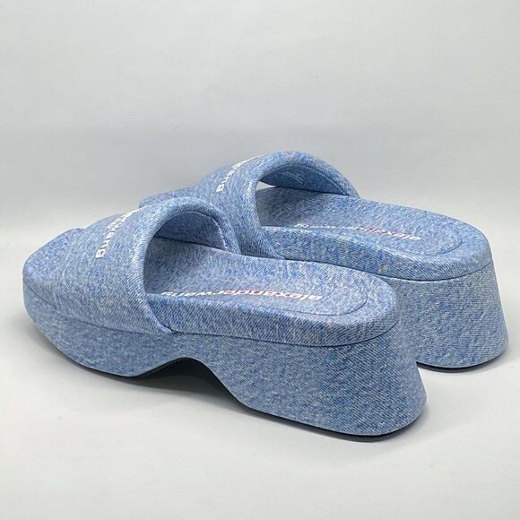 Alexander Wang Float Denim Print Leather Platform Sandals size 38 - Picture 8 of 11